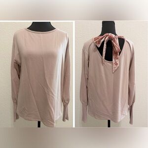 ✨ GREY STATE Pink Blouse with Velvet Bow & Lace Back- Romantic Modern Feminity✨